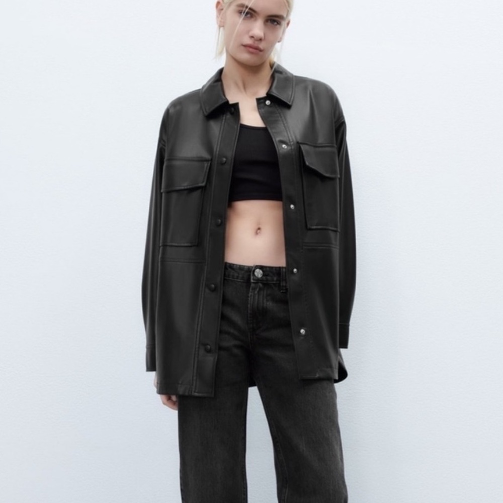 Women's Black Leather Overshirt/Jacket